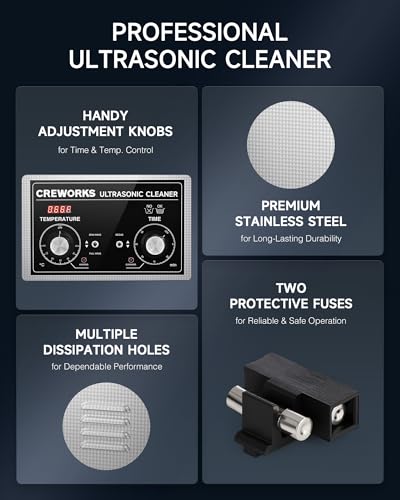 CREWORKS Ultrasonic Cleaner 10L with Heater and Timer, 240W Stainless Steel Ultrasonic Cleaning Machine, Professional Ultrasonic Parts Cleaner Ultrasound Cleaning Machine for Lab Tools Auto Parts More - Image 9