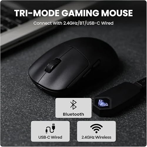 Image of AULA SC800 Tri-Mode Wireless 2.4G /Wired /Bluetooth Ultra-Lightweight Gaming Mouse | 37grams, Adjustable 26000 DPI, PAW3395 Sensor, 8000 Polling Rate, Ultra-Precise & Durable for Gaming | Black (SC800B)
