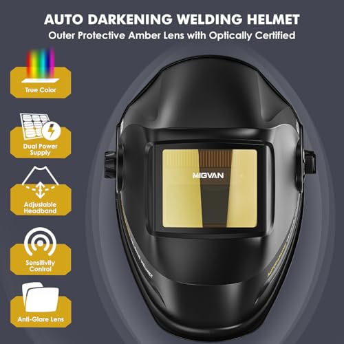 Image of Welding Helmet Auto Darkening True Color Large Viewing, Welding Hood Solar /Rechargeable Battery Powered, Wide Shade 4 /5-13 with 4 Arc Sensor, Optical Clarity Welding Mask for TIG MIG ARC Grind
