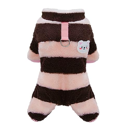 Izefia Dog Sweater - Fleece & Woolen Winter Warm Sweater for Small & Medium Dogs & Cats - Rainbow Stripe Brown M