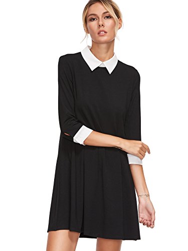 Floerns Women's Doll Collar Short Sleeve Short Tunic Dress