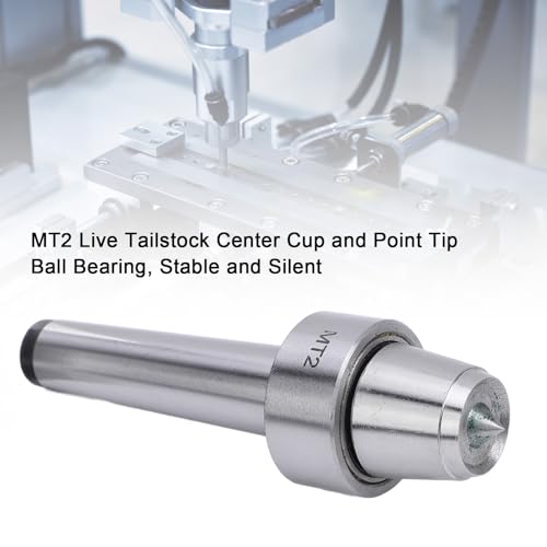 MT2 Live Tailstock Center Cup and Point Tip, Lathe Live Center Cup with Ball Bearing Stainless Steel Lathe Live Center Cup for Woodworking Metalworking No Tailstock Lathe