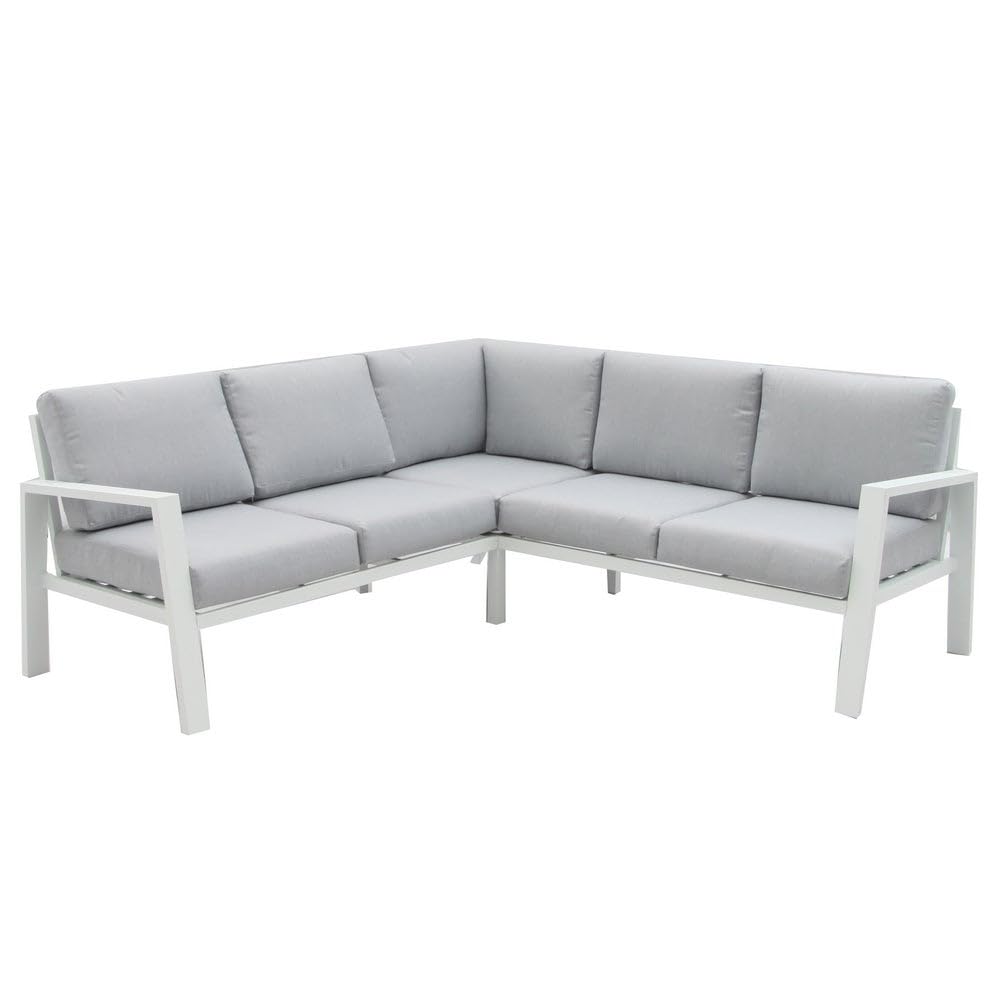 LOLAhome Sofá rinconera de jardín, de Aluminio, 195x195x73 cm, diseño Elegante, Ligera y Resistente. Cojines desenfundables con Tratamiento hidrófugo - Colección Thais (Blanco)