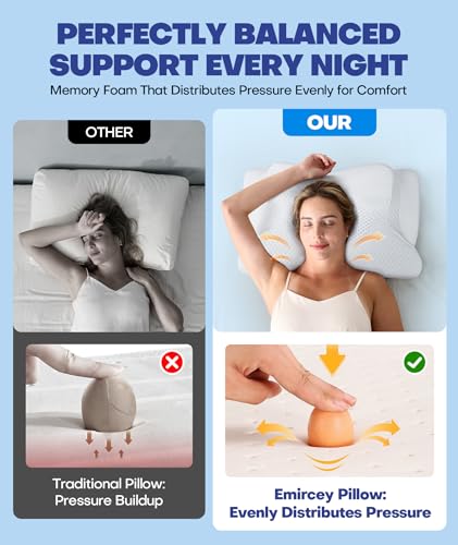 Emircey Cervical Neck Support Pillow for Side Sleepers, Cooling Pillow for Sleeping, Orthopedic Contour Memory Foam Pillow for Neck Relief, Ergonomic Sleeping Pillow for Back and Stomach Sleeper,White - Image 6