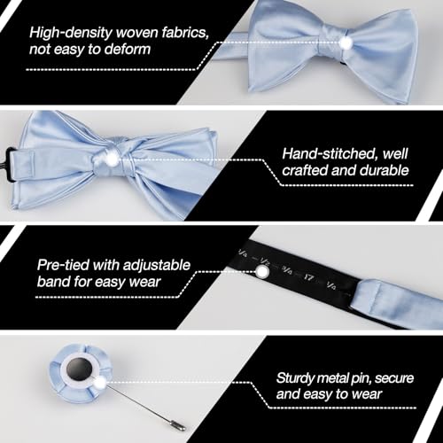 Image of Alizeal Mens 4pcs Formal Solid Bow Tie Set | Pre-tied Pocket Square Cufflinks Boutonniere for Wedding Everyday Use