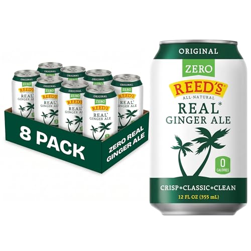 Reed's Zero Sugar Real Ginger Ale, Pack of 8 (12 fl. oz. Can each) - Zero Calorie Diet Ginger Ale...