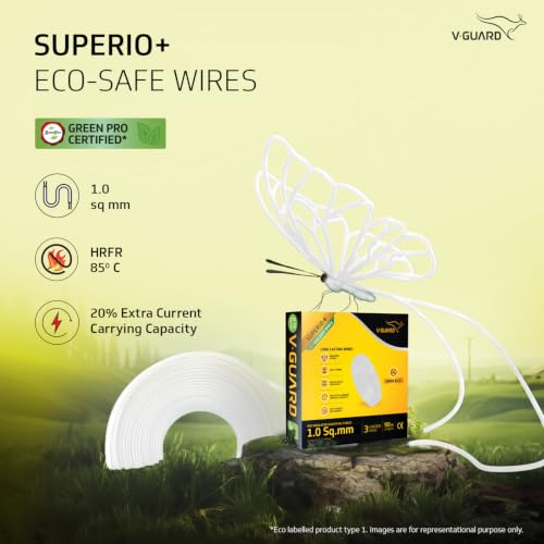 Image of V Guard Superio+ Eco Safe Triple Layered HRFR PVC Wiring Cables (White, 1 Sqmm)