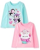 The Children's Place,Baby Girls,and Toddler Assorted Everyday Long Sleeve Graphic T-Shirts,Multipacks,Penguins/Cupcake Bear 2-Pack,2 Years