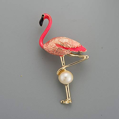 Image of 10K Gold Color Cute Enamel Flamingo Pin and Brooch