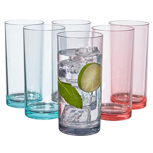 US Acrylic Classic 16 ounce Premium Quality Plastic Water Tumblers in Coastal Mist Colors | Set of 6 Drinking Cups | Reusable, BPA-free, Made in the USA, Top-rack Dishwasher Safe
