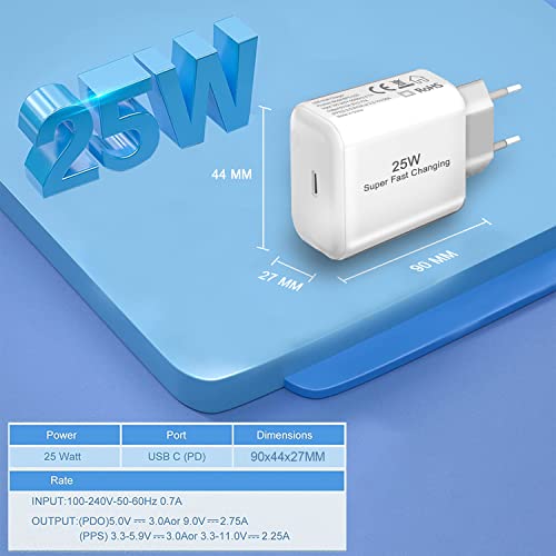 25W Cargador USB C Rápido y Cable para Samsung A54 5G/A34 A14 A13 A15 A25 S23/S22/S23 Plus/S23 Ultra/S21 S20 FE,A72 A52S A52 5G M23 M33 M53,Xiaomi Redmi Note 10 11,PD 3.0 Cabeza Enchufe Movi USB C