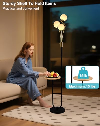 Image of Lightdot 65IN Floor Lamp with Tray Dimmable LED Floor Lamps with 3000K Bulbs Included, Unique Metal Pole Mid Century Modern Tall Standing Lamp for Living Room /Bedroom /Sofa Beside /Corner Decor