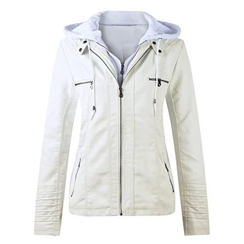 Veste en Cuir Femme Blouson Imitation Simili Moto Femmes Veste Motard Blousons Cuirs Blouson Motarde Biker Faux Leather Jacket Perfecto pour Grande Taille Chic...