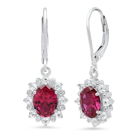 Sterling Silver Halo Ruby Leverback Earrings Cover