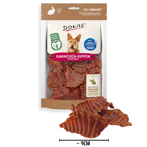 DOKAS Kaninchen-Rippen – Getreidefreier Premium Natursnack für Hunde aus getrockneten Kaninchen-Rippen – 1 x 100 g
