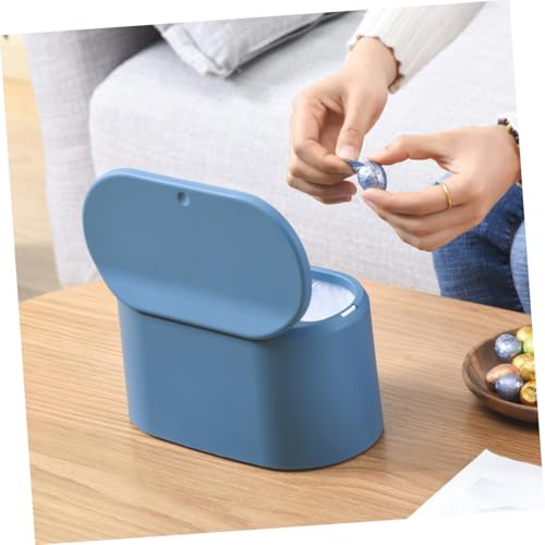 Corbeille de bureau avec couvercle bleu à ouverture par pression