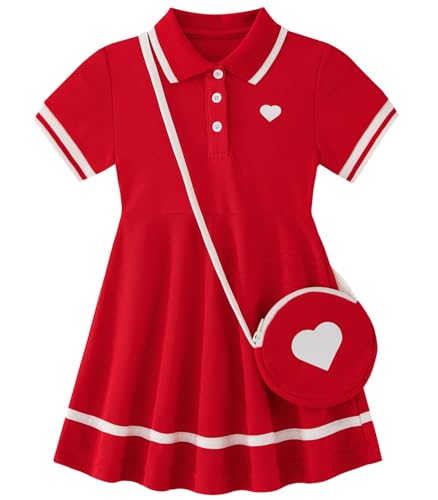 Move Dance Toddler Girl Sporty Dress Red Summer Clothes 2T 3T Short Sleeve Polo Dresses Kids Birthday Outfits School Sport Casual Sundress with Bag