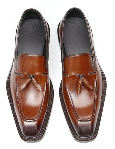 Santimon Men's Dress Tassel Loafers Slip-On Shoes - Genuine Leather Formal Business Casual Shoes for Wedding-Comfortable Prom Mocassins4