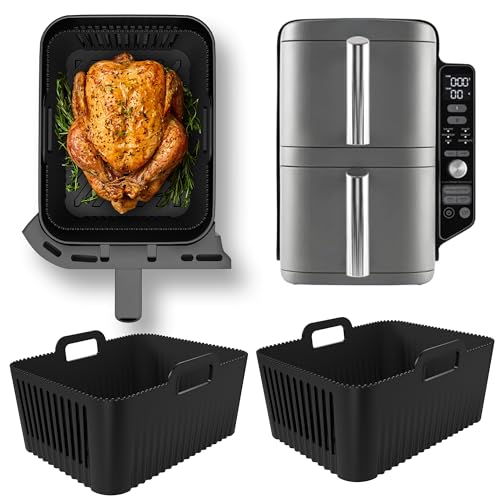 Premium Silicone Liners for Ninja Double Stack XL 9.5L SL400UK | 2.5mm Liner Thickness & 8mm high Lines on Base for Crisp AirFlow |Specially Designed for Ninja Dual Air Fryer 9.5L SL400UK |