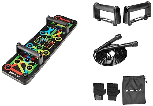 Image of Amazon Brand - Symactive 15-in-1 Foldable Push-Up Board Combo with Bars, Gloves, Skipping Rope and Carry Bag - Unisex Home Workout System