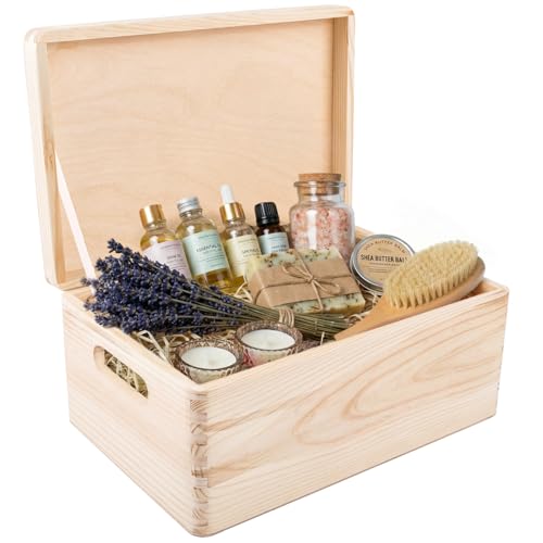 Creative Deco Holzkiste mit Deckel | 30 x 20 x 14 cm (+/-1cm) | Erinnerungsbox Baby Groß Holzbox mit Deckel Unlackiert Kasten mit Griffen | Für Dokumente, Spielzeuge, Ostern | ROH UNGESCHLIFFEN