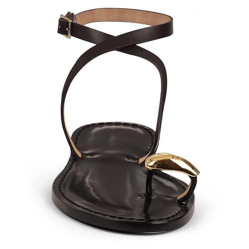 Arqa Flat Sandals for Women Dressy Stappy Comfortable Ankle Elastic Beach Sandal Fashionable Slide Embellished Almond Toe Thongs Shoes for Summer Size3