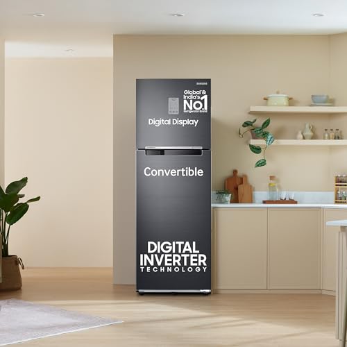 Image of Samsung 256 L, 3 Star, Convertible, Digital Inverter with Display Frost Free Double Door Refrigerator (RT30C3733BX /HL, Luxe Black)
