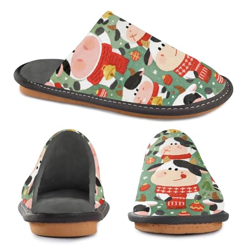 Slippers for Women Cute Cow Christmas Pattern Design Soft Fuzzy Women's Slippers Indoor and Outdoor Shoes2