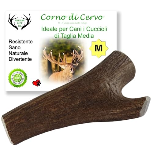 ARTISAN GIFT CO Corno di Cervo per Cani, Osso di Cervo per Cani e Cuccioli, Masticativo Naturale Resistente, M - 1u.