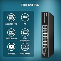 18-Port 2,5G Ethernet Switch mit Zwei 10GBASE-T-Port, Vimin 16X 2,5G + 2 x 10Gb RJ45-Ports Unmanaged Switch, 120 Gbit/s Kapazität, 2,5G/10G-Switch Desktop-/Wandmontage-Netzwerk-Switch für NAS, PC, AP – Ansicht 7