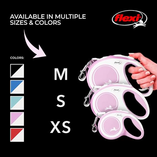 Flexi New Comfort einziehbare Hundeleine (Band), ergonomisch, robust und verhedderungsfrei, für Hunde bis zu 25 kg, 5 m, Größe M, Pink/Rosa