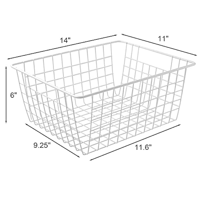 14 Upright Freezer Storage Baskets, White Wire Storage Bins Large Bakset for Freezer, Pantry, Bathroom Organizing, Set of 4