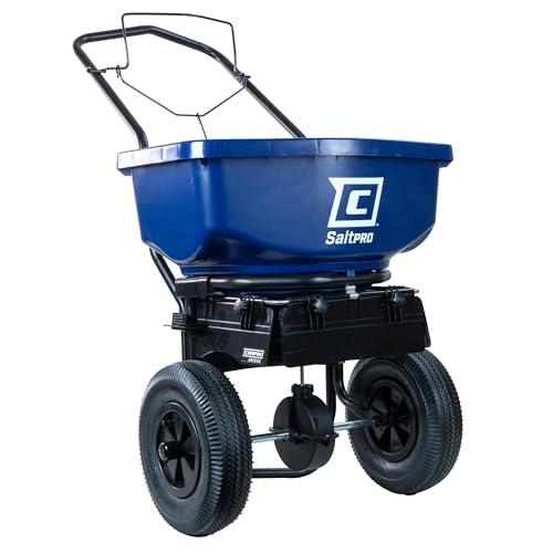 Chapin 88200A Spreader, Salt, Ice Melt, All Season, SaltPro, Walk Behind, Spiked Auger, Adjustable Baffles, 12' Tires, Coated Steel Frame, Enclosed Gears, Weather-Resistant, Rain Cover, 80Lbs