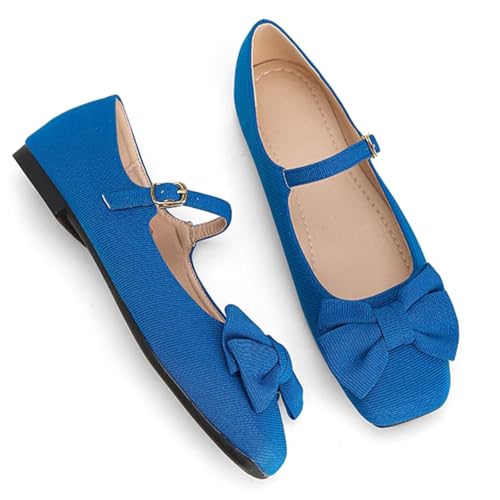 Dear Time Women's Bowknot Mary Jane Flats Dressy Ballet Flats Square Toe Shoes with Ankle Strap3