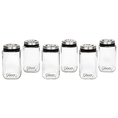 Adjustable Glass Spice Jars- Set of 6 Seasoning Shaker Rub Container Tins with 6 Pouring Sizes