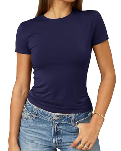 Image of Abardsion Women's Casual Basic Slim Fit T Shirts | Summer Clothes 2026 Going Out Crop Tops Short Sleeve Crew Neck Ladies Tees