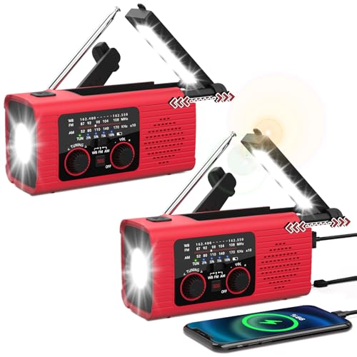 Image of NITIGO Emergency Weather Radio NOAA AM FM WB with 4000mAh Rechargeable Radio, USB Solar Hand Crank Charging, Flashlight, SOS Alarm, Reading Lamp Portable for Outdoor Indoor Emergencies, 2 Pack
