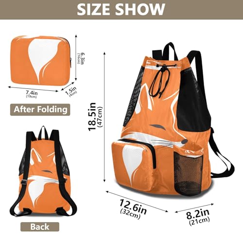 Mesh Gym Swimming Bags for Men & Women, Abstract Animal Fox Large Drawstring Backpack with Dry-Wet Pocket, Lightweight Gym Bag for Sports, Travel, Beach, Workout Gear2