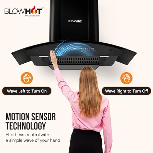 Image of BLOWHOT 90cm 1300 m /h Filterless Autoclean Kitchen Chimney With Installation Kit, Touch+Motion Sensor, Stylish Curved Hood, Oil Collector, 15 Year Warranty on Motor By Blowhot (EVANA L BAC MS)