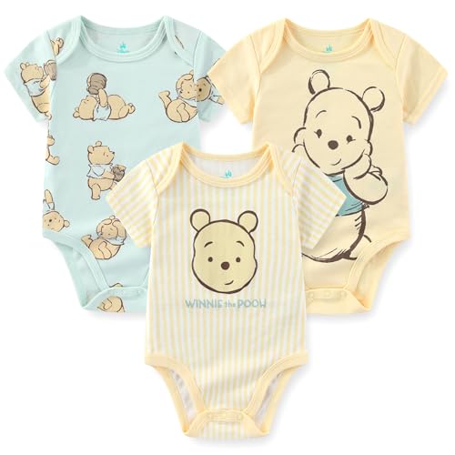 Disney Winnie the Pooh Baby Boys 3 Pack Bodysuit Creeper for Newborn and Infant