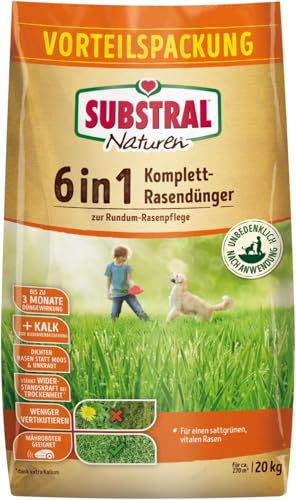 Substral Naturen 6in1 Komplett Rasendünger, 20 kg für 270 m² - mit Sofort und Langzeitwirkung mit Extra Kalk und Kalium