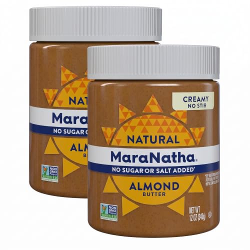 MaraNatha Creamy Almond Butter No Sugar Added, Unsalted, 12 oz Jar (Pack of 2)