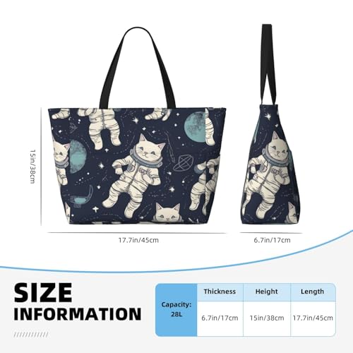 Beach Bags For Women Large Waterproof Sandproof Beach Tote Bag Lightweight Zipper Carry On Bag Fun Cat Astronaut Pool Bag For Gym Travel Vocation4
