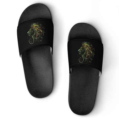 Jamaican Lion Of Judah Reggae Unisex Shower Shoes House Slippers Non-Slip Indoor Bathroom Shoes for Pool Beach 38 (240mm)
