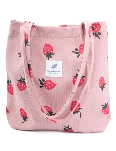 Image of Corduroy Tote Bag Cute Tote Bags for Women Shoulder Bag with Inner Pocket for Work Beach Travel and Shopping Grocery