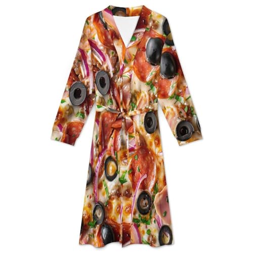 Food Pizza Soft Robe Long Sleeve Bathrobes V Neck Sleepwear Spa Robes with Belt Men Woman3