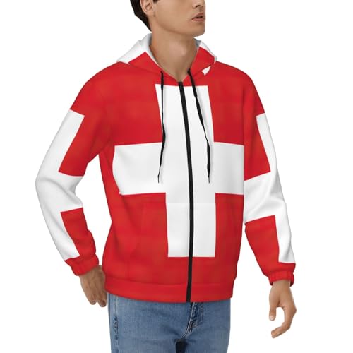 Sweat à capuche homme motif suisse résistant aux courants d'air zippé doux taille S à 3XL