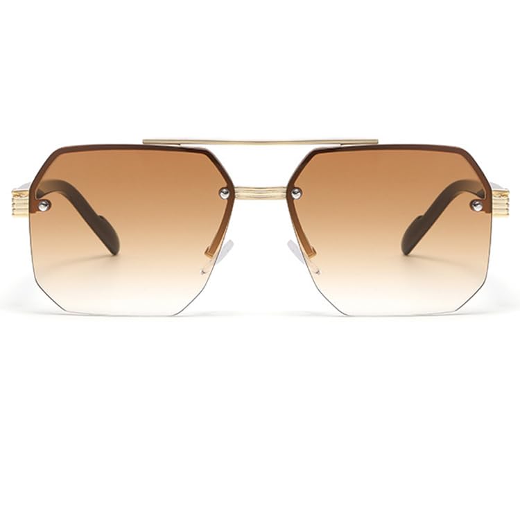 bullabulling Vintage Square Oversized Pilot Sunglasses for Women Men Semi-Rimless Glasses 70s Trendy Stylish Shades