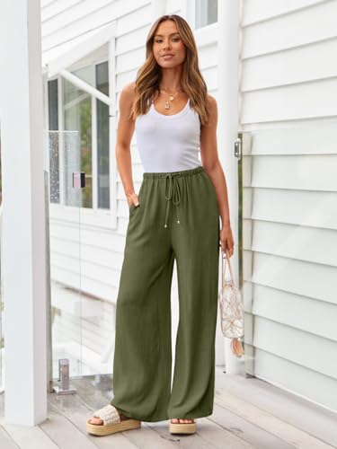 Image of LILLUSORY Women's Linen Summer Palazzo Pants Flowy Wide Leg Beach Pants with Pockets