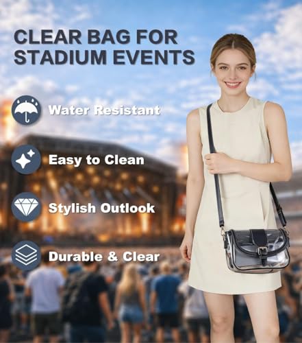 Image of Clear Bag for Stadium Events, Stadium Approved Clear Crossbody Bag for women,Waterproof Saddle bag for Concert